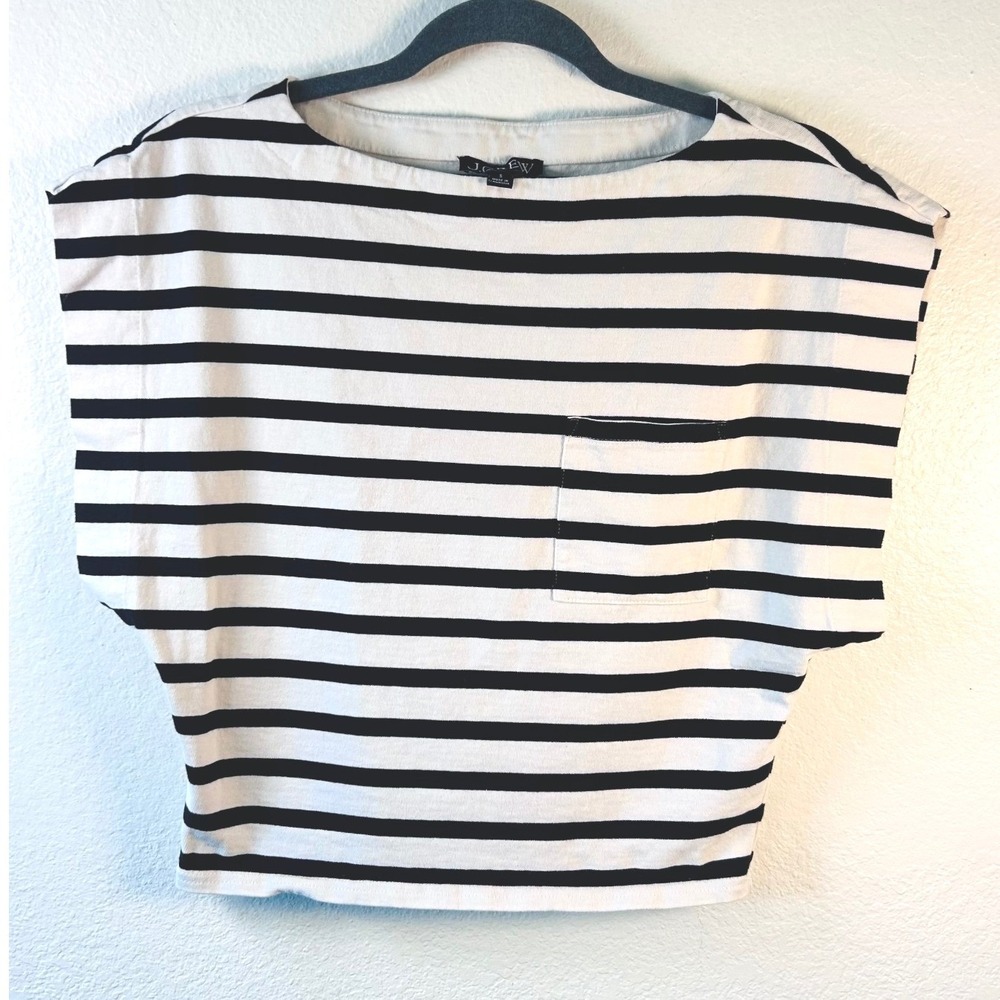 J.Crew Preppy Minimalist Striped Boat Neck Short Sleeve Pocket Knit Top SZ S